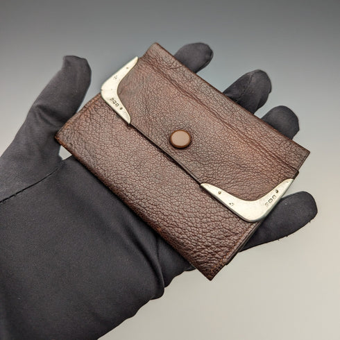 1917年 英国アンティーク 純銀装飾 レザーパース 小銭入れ Frederwick Wilson